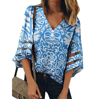 China Hawaiian ladies' blouses anti-pilling new fashion girls blouse women clothes cheap polynesian traditional tribal printing autumn 2021 plus size for sale