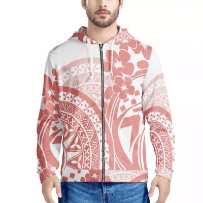 China Custom Oversized Sweatshirts Men's Crewneck Hoodies and Zipper Hibiscus Polynesian Traditional Ethnic Tribal Pattern Beige Pattern Sweatshirts - for sale