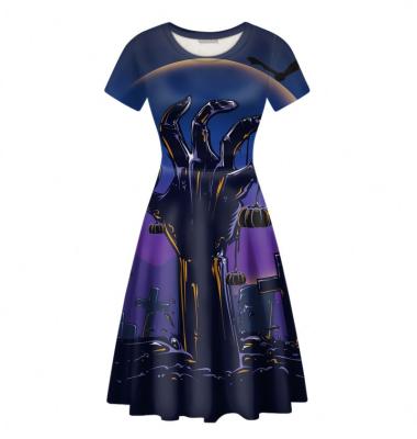 China 2021 Custom Made Anti-Static Halloween Painting Women Dress Casual Short Sleeve Dress Women Plus Size Summer Dress for sale