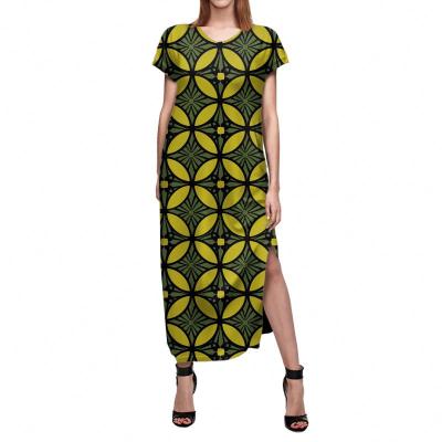 China Summer Anti-Static Polynesian Women's Low Moq Short Sleeve Dresses Plus Size Luxury Design Plumeria Custom Sublimation Print Dresses for sale