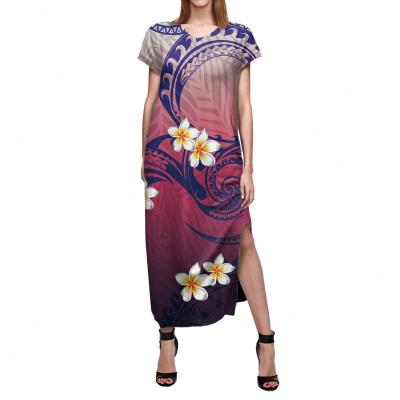 China Anti-Static Women Short Sleeve Dresses Plus Size Luxury Design Polynesian Plumeria Summer Custom Sublimation Print Dresses for sale