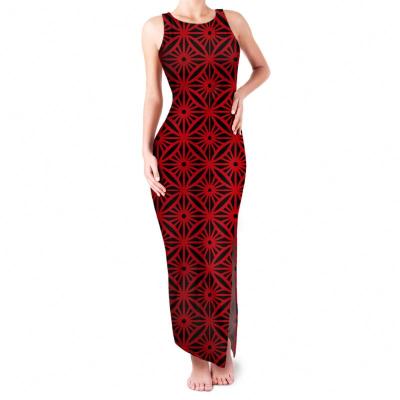 China Masi Design Polynesian Art O-Neck Single Slit Casual Dress Women Sleeveless Fijian Bodycon Dresses Women Long Summer Long for sale