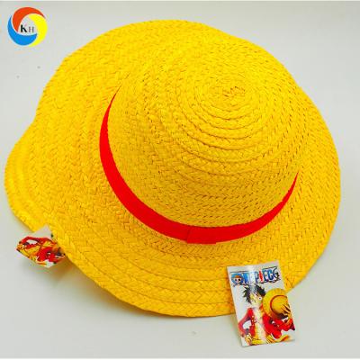 China Custom Image Luffy Straw Hat Farmers Wide Brim Hat with Ribbon and Rope for sale