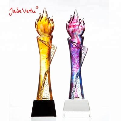 China Dirty Flame Glass Crystal Trophy China Hot Art Glass Pate for sale