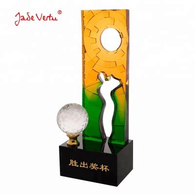 China Hot China Crystal Golf Trophy And Award Dirty Glass Pate for sale