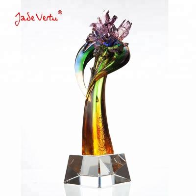 China China elegant art glass flower pate trophy glass flower shaped trophy for sale