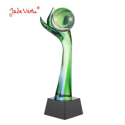 China New Designed China Green Leaf Tree Shaped Crystal Award Trophy for sale