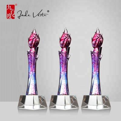 China China high quality award art flame fire shaped trophy glass pate for sale