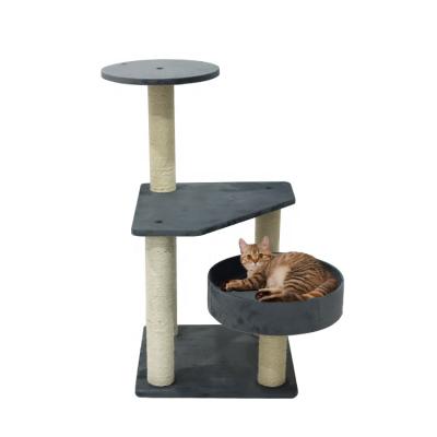 China Hot Selling Sustainable Amazon Cat Tree House Wooden Cat Climbing Scratching Tree Sisal Scratch Cat Tree Post for sale