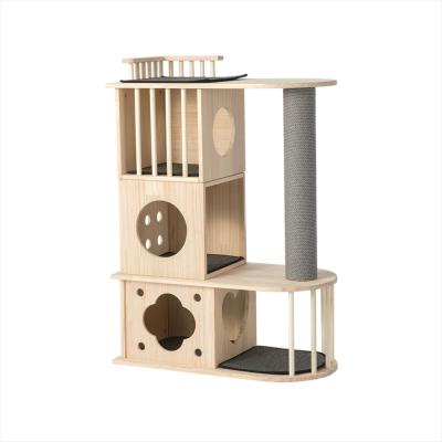 China Modern Wooden Furniture Cat Scratcher Post Sustainable Luxury Frame Cat Tree Tower Cat Climbing for sale