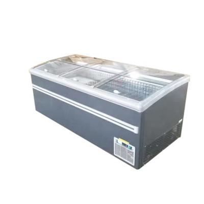 China Cheap Frozen Single-temperature Custom Supermarket Island And Chest Freezer With Glass Top for sale