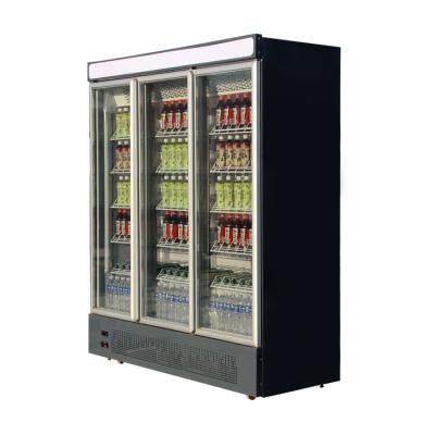 China Single-temperature Commercial Custom 3 Door Glass Front Fruit and Vegetable Fridge for sale