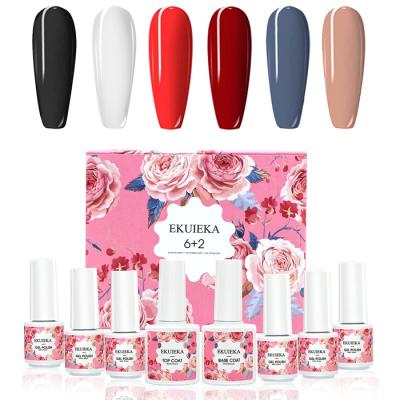 China Six Colors Nail Gel Color UV Gel Nail Polish 1pc Base Coat 1pc Top Coat 6+2 for sale