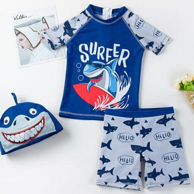 China Wholesale Baby Boy Antibacterial 3 Piece Swimming Set With UPF 50+ Sun Protection Beach Wear With Hat For Kids for sale