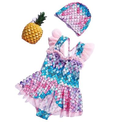 China New Fashion Girls Summer Swimsuit Swimwear and Princess One-Piece Antibacterial Swim Dresses Children Hat for sale