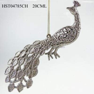 China Plastic Hot Sellers Champagne Glitel Peacock Christmas Hangings Ornament for sale