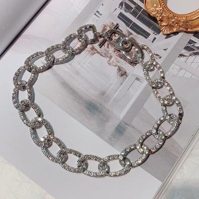 China GDJWRI TRENDY metal chain inlaid with diamonds necklace for women collarbone chain choker fashion hippie for sale