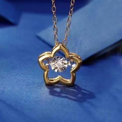 China Wholesale Vintage Factory Price Real Dancing Diamond Flower 18k Pure Gold Pendant Chain Necklace For Men And Women for sale