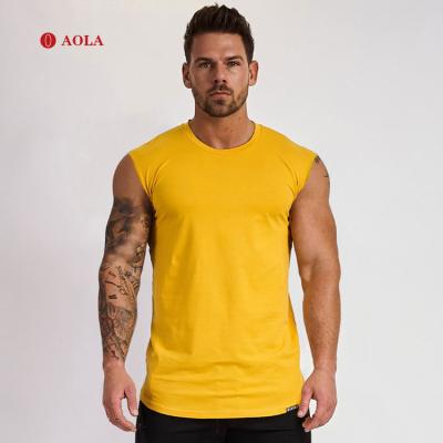 China Wholesale Custom Bodybuilding Mens Muscle Workout Stringer Gym Vest Fitness Singlet AOLA Cotton Breathable Tank Tops for sale