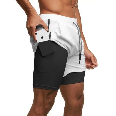 China Breathable 2 In 1 Workout Athletic Sports Running Clothing Mens Fitness Gym Pants Compression Shorts With Pocket for sale