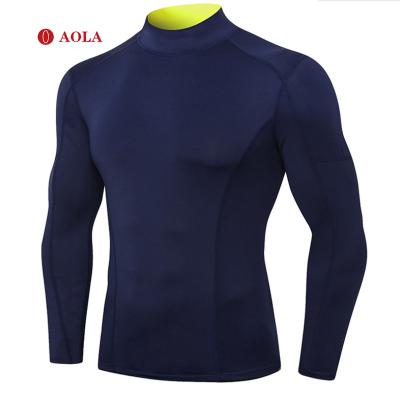 China AOLA Breathable Long Sleeve Custom Crop Gym Top Sleve Wear Fits Mens Compression Shirt Fitness Clothing Men for sale