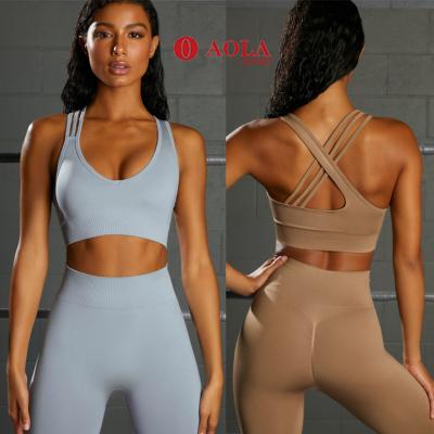 China AOLA Breathable Equipments Ladies Active Workout Set Sports Bra Gym Shorts Seamless Leggings Fitness Yoga Wear For Women for sale