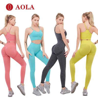 China Aola Breathable 2 Pieces Fitness Top Yoga Seamless Gym Set Female Bra for sale