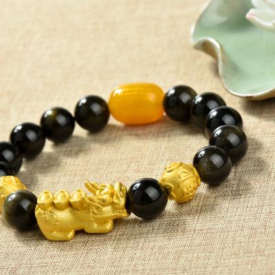 China Hot Selling Environmentally Friendly Feng Shui Black Obsidian Wealth Bracelet Pixiu Bracelets Good Luck Bracelet for sale