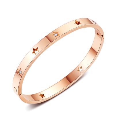 China 2020 FASHIONABLE New Five-pointed Star Diamond Hollow Polishing Stainless Steel Bangle Bracelet For Women for sale