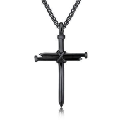 China Fashion Environmental Friendly Stainless Steel Men's Christian Religious Nail Jewelry, Wholesale Gold Plated Jesus Cross Pendant Necklace for Men for sale