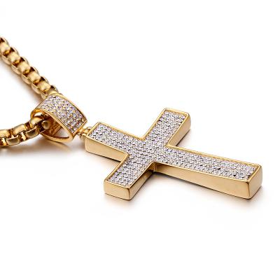 China Fashion Casual/Sporty Jewelry Men's Stainless Steel Box Chain Necklace, Hip Hop Doamond Crystal Cross Pendant Necklace/ for sale