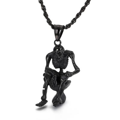 China Trendy Punk Style Stainless Steel Skull Man Toilet Pendant For Men, Evil Rock Person Devil Demon Black Plated Pendant Necklace For Men for sale