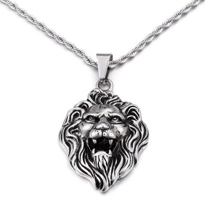 China Newest Stainless Steel Lion Pendant Necklace Cool Men Hiphop Jewelry, Retro Lion Head Stainless Steel Pendant Unisex Punk Necklace for sale