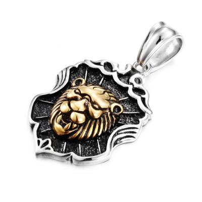 China Newest Product Casual/Sporting Lion Nameplate Two-Tone Pendant Necklace, Wholesale 316 L Stainless Steel Gold Lion Pendants Designs Necklace# for sale