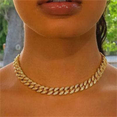 China Environmental Friendly Miami Cuban Link Necklace and Bracelet Chain Set Iced Out Crystal Rhinestone Hip Hop Jewelry // for sale