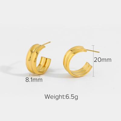 China TRENDY Double Hoop Smooth Hoop Earrings For Women C Shape 18k Gold Plated Stainless Steel Stud Earrings for sale