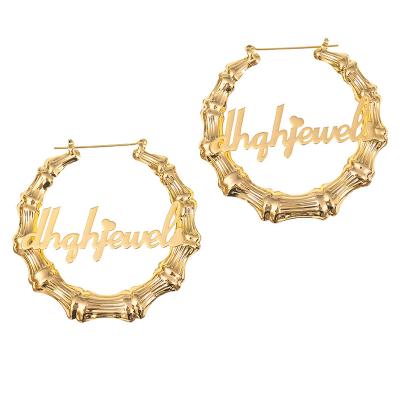 China Large Large FASHIONABLE Personalized Name Earrings Gold Queen Name Earrings Custom Bamboo Circle Earrings for sale