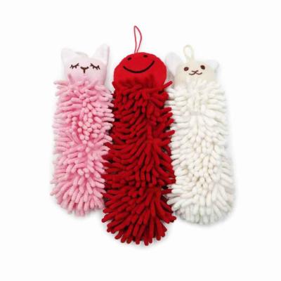 China Durable Extra Absorbent Cute Cartoon Chenille Hand Towel Household Hanging Towel for sale