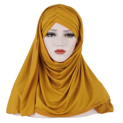 China Europe and America wear ladies fashion patch Malaysian two-piece muslim hijab milk scarf instant silk monochrome hat convenient hat for sale