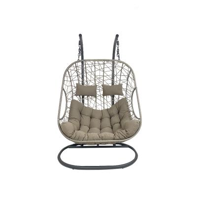 China YUEXIU Contemporary Outdoor Patio Swings Hanging Egg Chair Double Rattan Garden Swing Chair With Metal Stand for sale