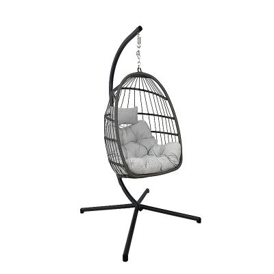 China YUEXIU Contemporary Outdoor Modern Garden Rattan Egg Maker Furniture Patio Swing Hanging Chair with Metal Stand for sale