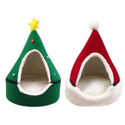 China Travel Pet Party Christmas Supplies Winter Christmas Tree Warm Enclosed Dog Bed Cat Bed Removable And Washable for sale