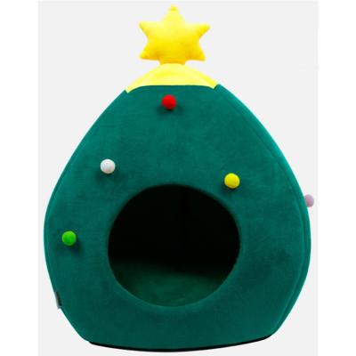 China New Christmas Tree Travel Cat House Kennel Winter Warm Pet Cat House Mongolian Christmas Cat Bed Bed Room for sale