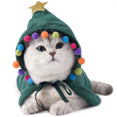 China New Viable Cute Dog Cat Pet Cloak With Hat Cat Clothes Design Fleece Christmas Tree Style Green Color for sale