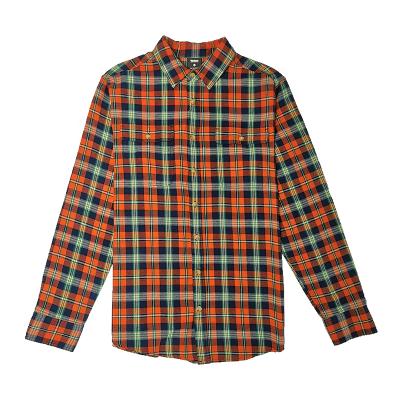 China Custom Anti-Pilling Mens Regular Fitted Custom Black Check Plain Dyed Plaid Button Up Flannel Shirt for sale