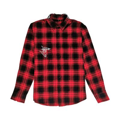 China Wholesale Men's European Red Black Plaid Style Anti-pilling Long Sleeve Flannel Shirt for sale