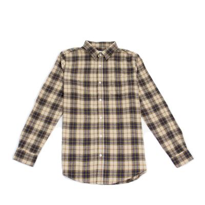 China Anti-pilling Distressed Break Flannel Shirt Brown Plaid OEM Cotton Flannel Shirt for sale