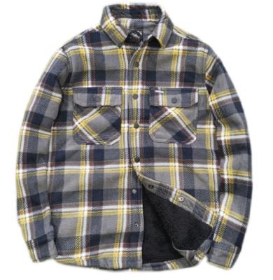 China Vintage Anti-pilling High Quality Mens Sherpa Flannel Shirt Jacket Large Size Plaid Heavy Striped Flannel Shirt Jacket For Men for sale