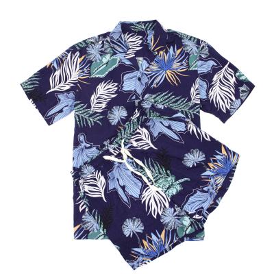 China Anti-pilling High Quality Hawaiian Beach Folar Pattern Button Up Shirt And Short Set for sale