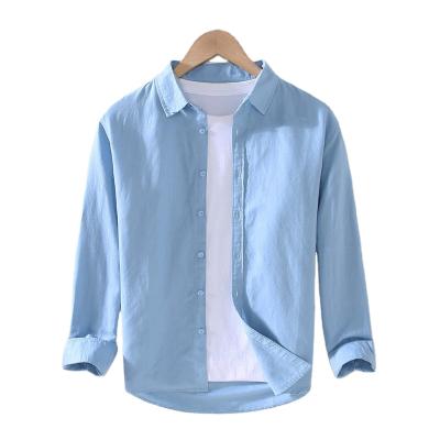 China Cotton Casual Solid Color Anti-pilling Shirt Men's Unisex Button Up Collar Oversized Daily Long Sleeve Style Men's Shirt for sale